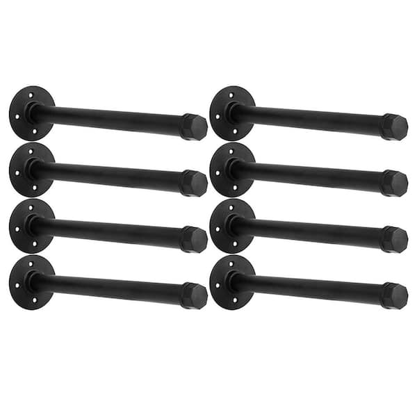 Unbranded Industrial Black Iron Pipe Shelf Brackets Wall Mount DIY Shelving Hardware 8 in. Set of 8 for Rustic Decor