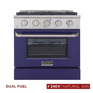 30 in. 4.2 cu. ft. Dual Fuel Range with Gas Stove and Electric Oven with Convection Oven in. Blue