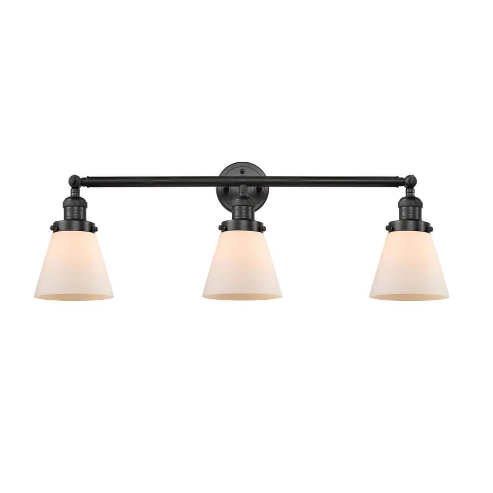 Innovations Cone 30 in. 3-Light Matte Black Vanity Light with Matte ...