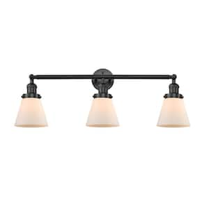 Cone 30 in. 3-Light Matte Black Vanity Light with Matte White Glass Shade