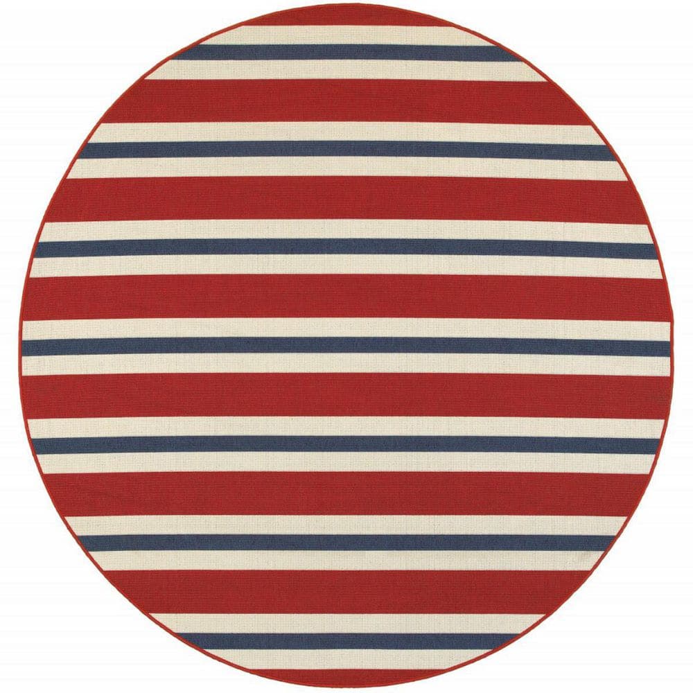 Red, Ivory 8 ft. x 8 ft. Loomed Geometric Polypropylene Round Indoor/Outdoor Area Rug price history on PriceWatchPro