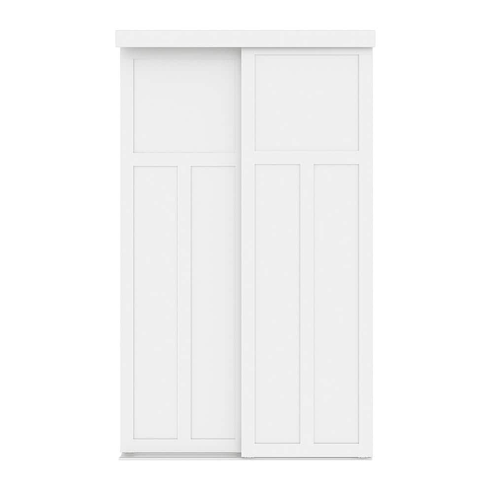 72 in. x 80.5 in. Mission White Solid Core MDF Sliding Closet Door with Har