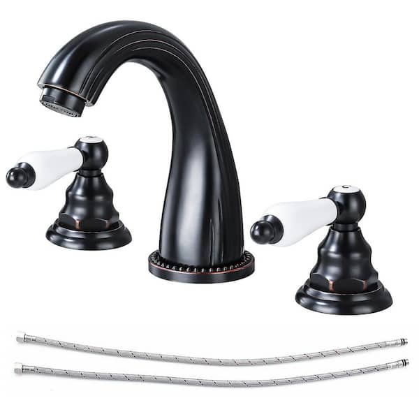 Double Handles 8 in. Widespread Bathroom Faucet 3-Hole Sink Faucet in Oil Rubbed Bronze