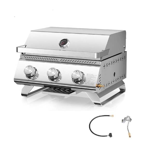 24,000 BTU 3-Burner Portable Propane Tabletop Grill in Stainless Steel