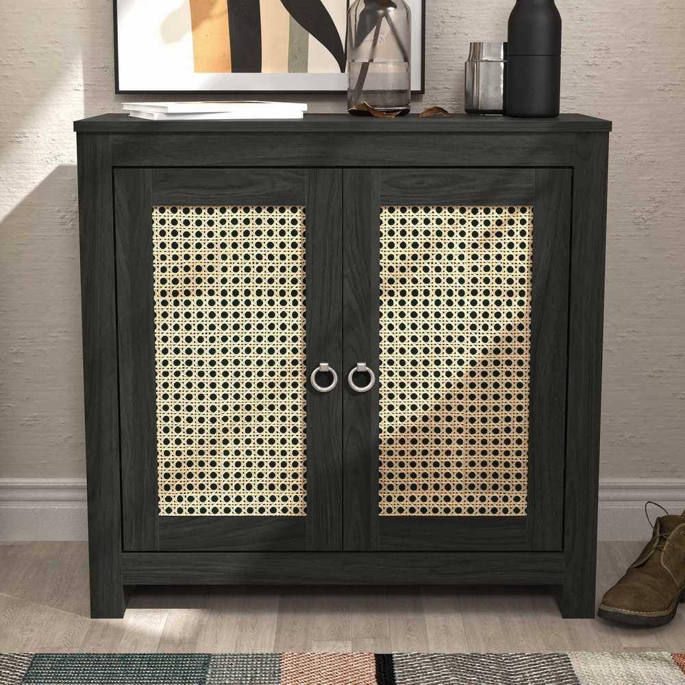 Galano Joreen 2 Door Rustic Black Oak with Rattan Paper Accent