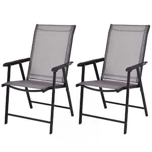 Grey Metal Portable Folding Outdoor Recliner Outdoor Patio Dining Chairs (2-Pack)