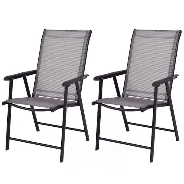 Alpulon Grey Metal Portable Folding Outdoor Recliner Outdoor Patio Dining Chairs (2-Pack)