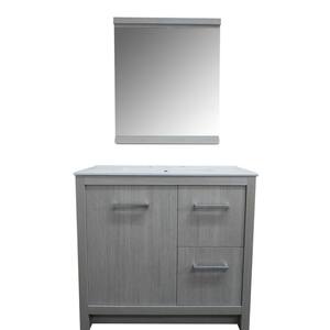 36 in. W x 18 in. D x 33.5 in. H Single Vanity in Gray w Ceramic Vanity Sink Top in White w Matching 36 in. Mirror