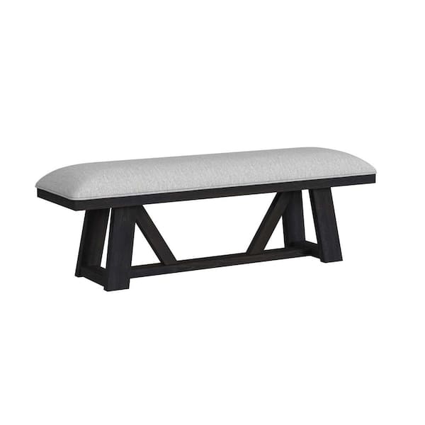 Pinnacle Charcoal Wood Light Grey Fabric Dining Bench 1