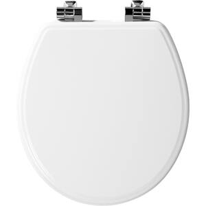 Weston Slow Close Round Closed Front Enameled Wood Toilet Seat in White Never Loosens Chrome Metal Hinge