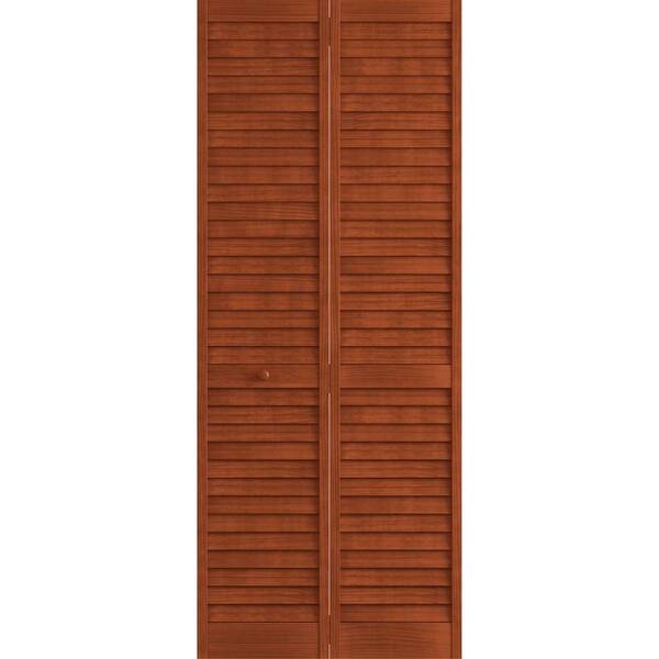 Veranda 24 in. x 80 in. Louver Pine Mahogany Plantation Interior Closet Bi-fold Door