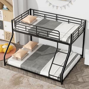 Black Twin XL over Queen Metal Bunk Bed with Inclined Ladder, Bottom Floor Bed