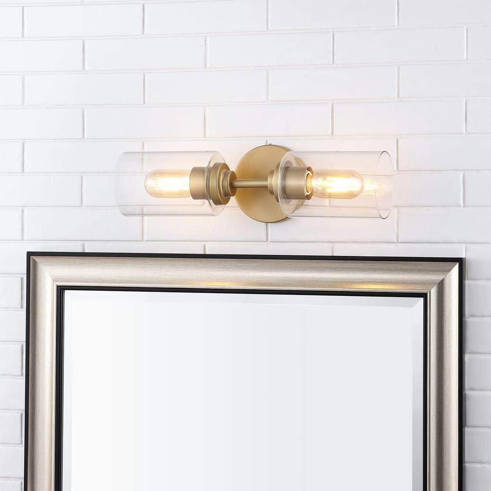 Giles 16" Brass Gold Cylinder Vanity Sconce with Clear Glass
