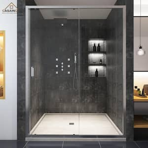 60 in. W x 72 in. H Framed Single Sliding Shower Door in Chromed with Clear Shower Glass