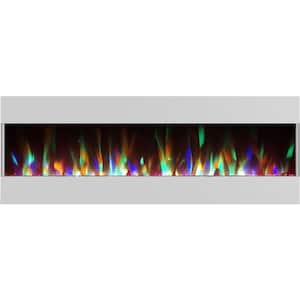 60 in. Wall Mounted Electric Fireplace with Crystal and LED Color Changing Display in White