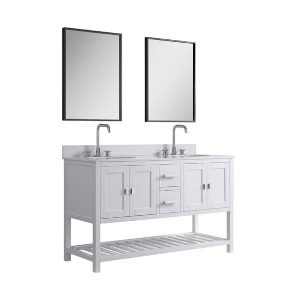Monaco 60 in. White Bathroom Vanity Base Cabinet without Top