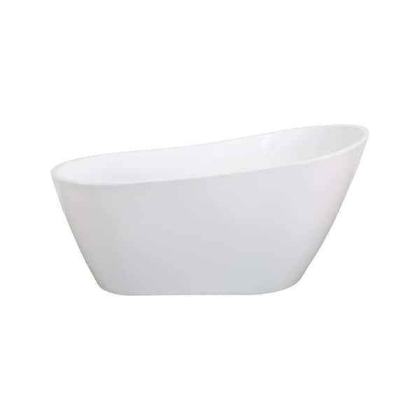 55.1 in. x 27.6 in. Acrylic Freestanding Flatbottom Single Slipper Soaking Bathtub in High-Gloss White with Brass Drain