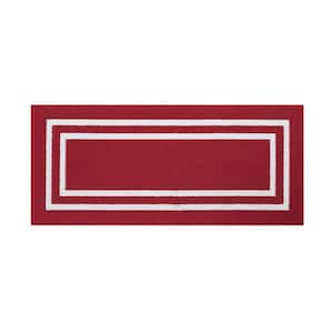 Tufted Red and White 2 ft. 2 in. x 5 ft. Double Line Border Runner Rug