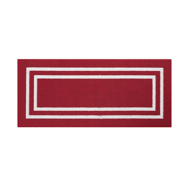Nautica Tufted Red and White 2 ft. 2 in. x 5 ft. Double Line Border Runner Rug