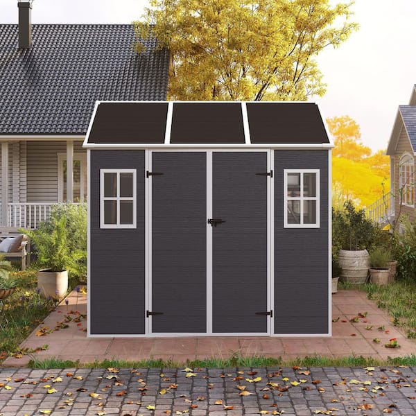 7 ft. x 8 ft. Resin Outdoor Storage Shed, 56 sq. ft. Covered Area, with Windows and Lockable Door, Dark Grey