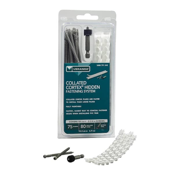 FastenMaster Collated Cortex Hidden Fastening System for Veranda Trim –  2-3/4 inch Cortex screws and plugs – Smooth (50 LF) FMCTXTCL234-V5S - The  Home Depot