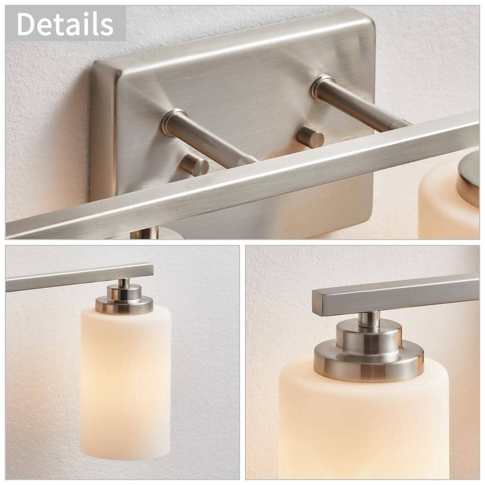 Brushed Nickel 4-Light Dimmable Vanity Light with Frosted Glass Shades