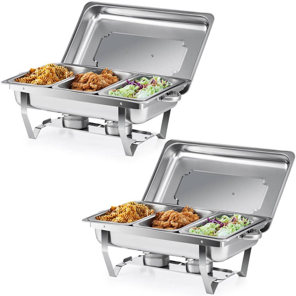 8 Quart Silver Stainless Steel Rectangle Chafing Dish Set