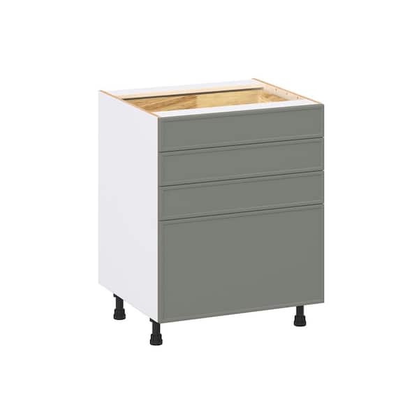 Fairview 27 in. W x 24 in. D x 34.5 in. H Assembled Slim Shaker Drawer Base Kitchen Cabinet in Moss Green with 4-Drawers