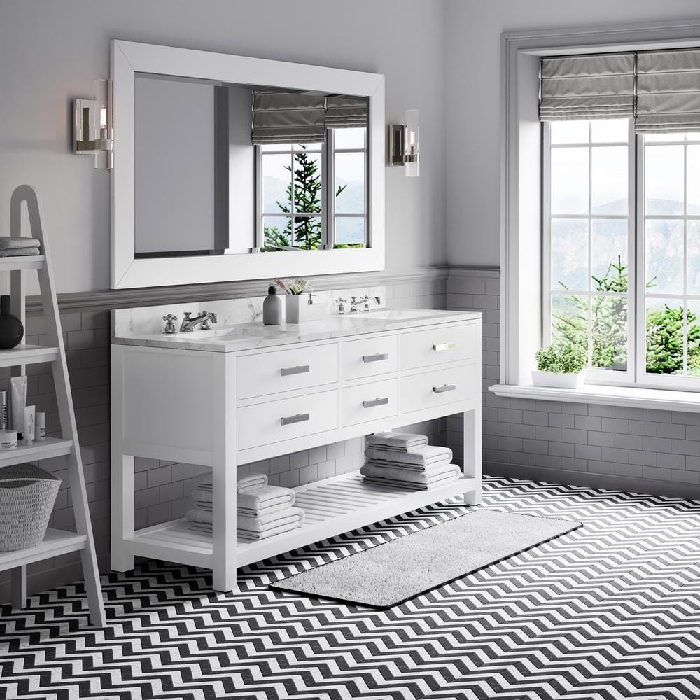 Madalyn 72" Pure White Double Sink Marble Top Vanity