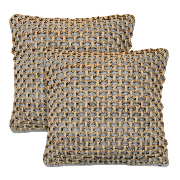 Boho Living Jada Gray 20 in. x 20 in. Braided Jute Decorative Throw Pillow (Set of 2)