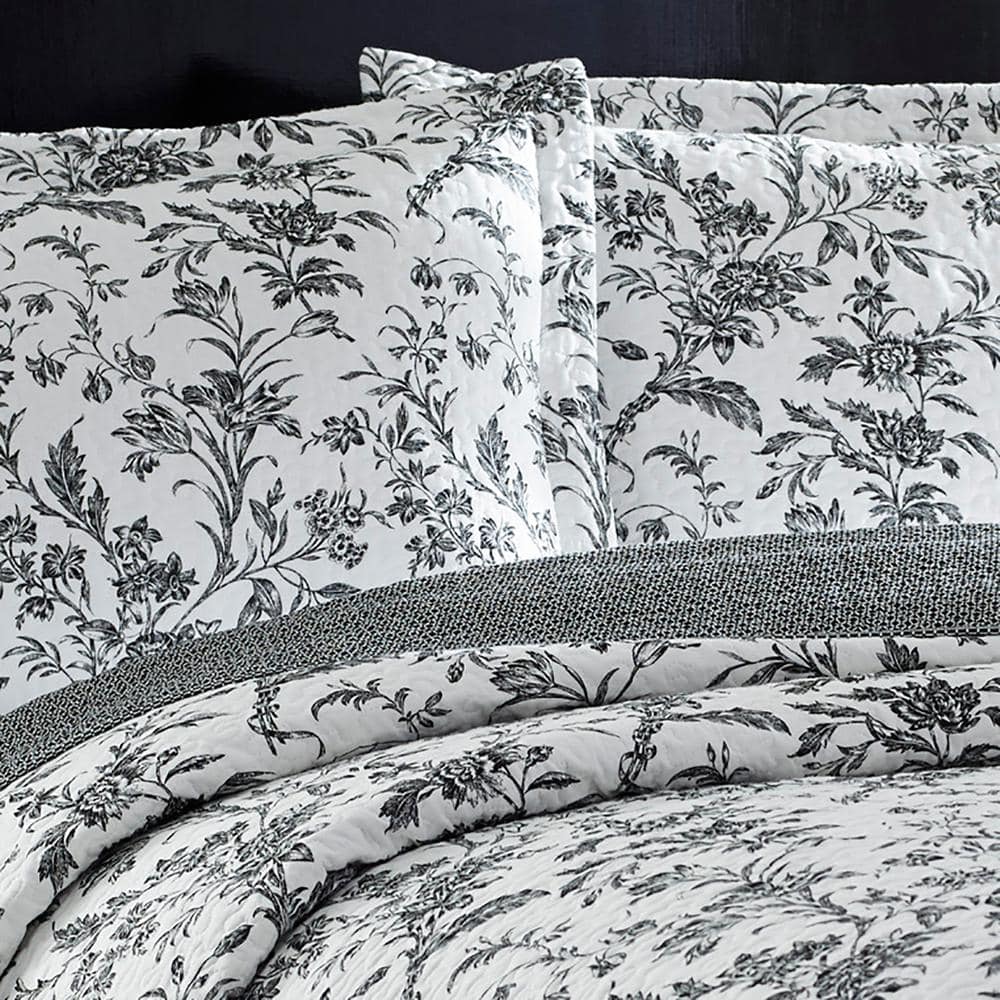 Amberley Twin Black and White Reversible Cotton Quilt Set