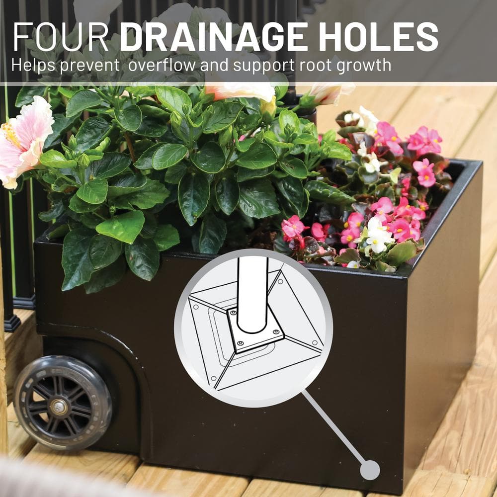 Black Steel Wheeled Umbrella Base Planter Box