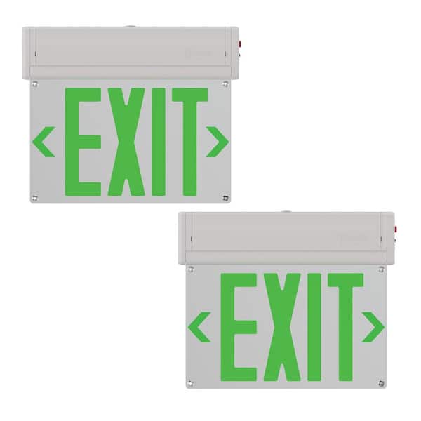 Lithonia Lighting Basics Edge-Lit 120-Volt Integrated LED White Surface Mount Exit Sign with Green Letters (2-Pack)