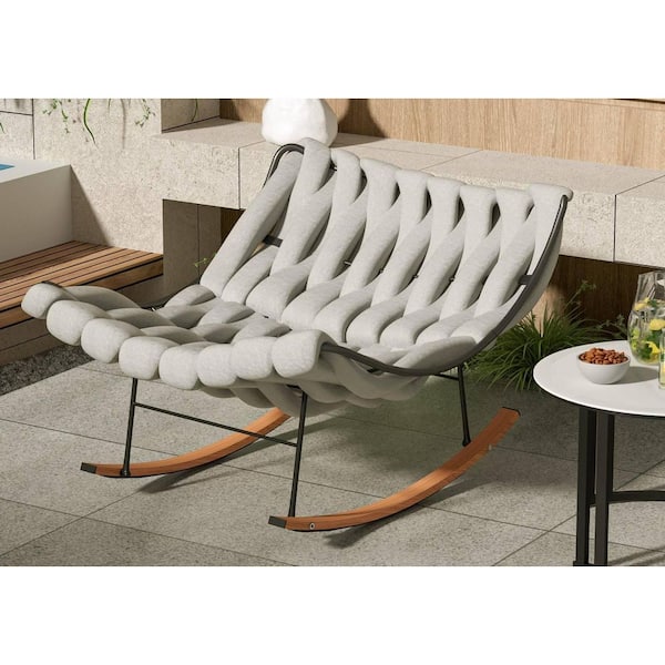 Unbranded Oversize Metal Indoor and Outdoor Rope Rocking Chair with Gray Padded Cushion Rocker Recliner Chair