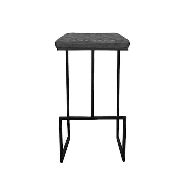 Benjara 21.5 in. Black Low Back Metal Frame Barstool with Faux Leather Seat (Set of 2)