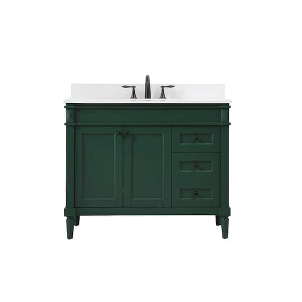 Unbranded Simply Living 42 in. W x 21 in. D x 35 in. H Bath Vanity in Green with Ivory White Engineered Marble Top