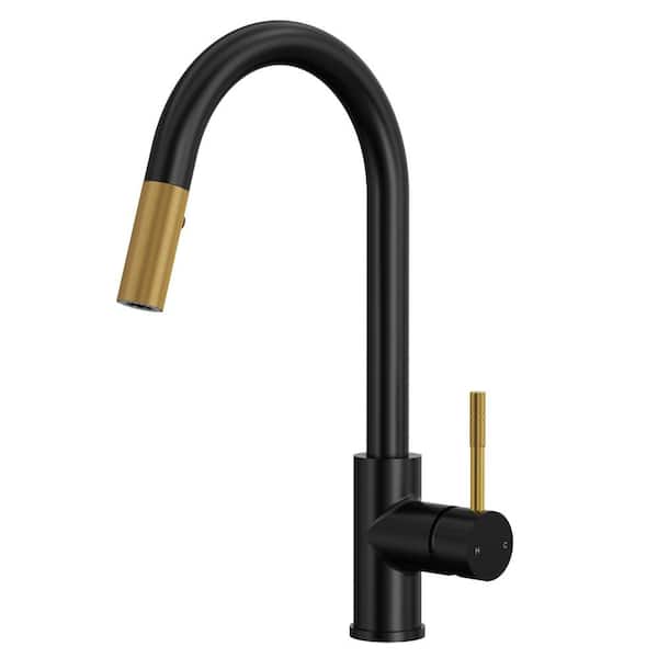 16 in. Height 360° Spout Swivel Single Handle Pull Out 2-Sprayer Kitchen Faucet with Brass Rough-in Valve in Matte Black