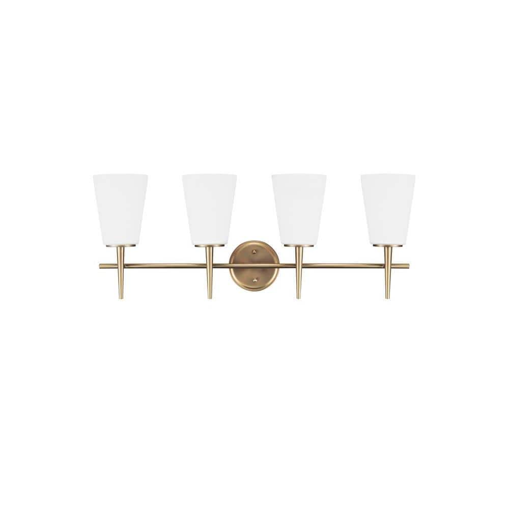 Modern Brass Finish Four-Light Bathroom Vanity Fixture