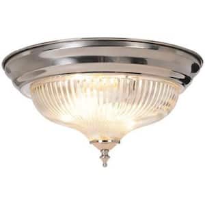 2-Light Brushed Nickel Flushmount with Clear Ribbed Swirl Glass