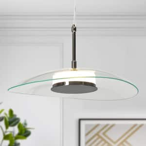 Modern 1-Light Black Nickel Pendant Light Island Integrated LED Hanging Ceiling Light with Dome Clear Glass Shade