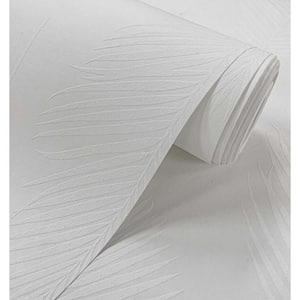57.5 sq. ft. Off-White Palm Leaf Paintable Paper Unpasted Wallpaper Roll