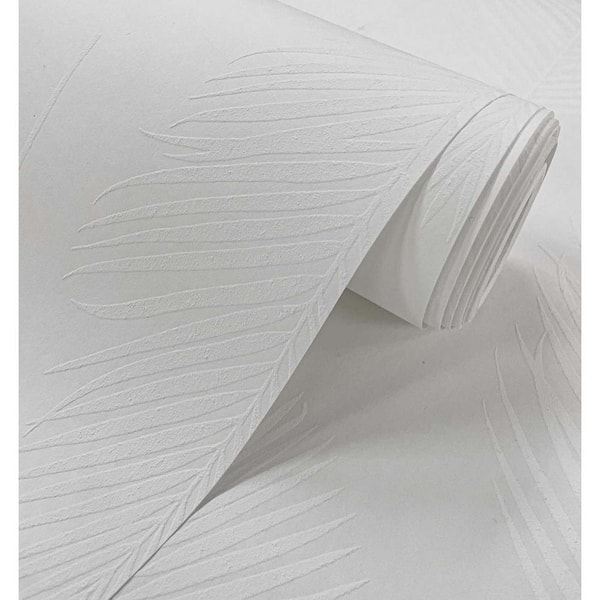57.5 sq. ft. Off-White Palm Leaf Paintable Paper Unpasted Wallpaper Roll