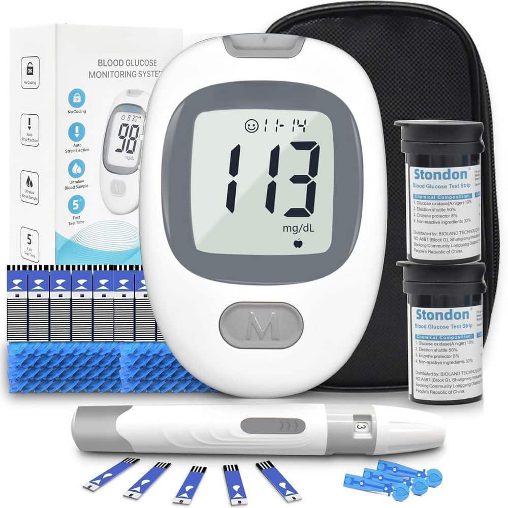 Blood Glucose Monitor Kit with 100 Test Strips and 100 Lancets, Diabetes Testing Glucometer for Home Use