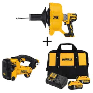 20V MAX Cordless Brushless Drain Snake, Cordless Threaded Rod Cutter, (2) 20V Li-Ion 5.0Ah Batteries, and Charger