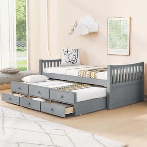 Polibi Gray Twin Size Daybed with Trundle and Drawers