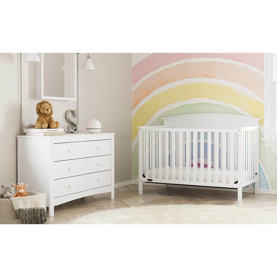 White Pine Wood 5-in-1 Convertible Crib with Adjustable Mattress Support