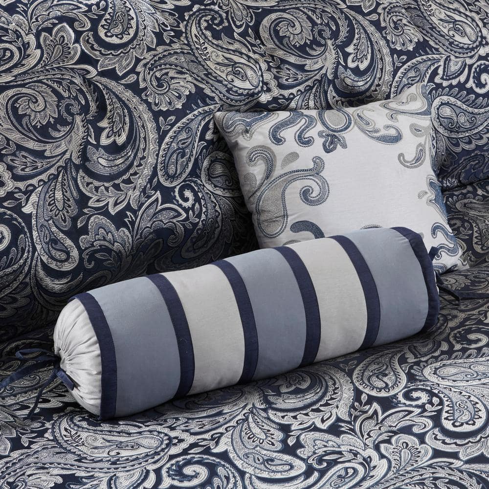 Navy Jacquard Cotton Queen 12-Piece Bedding Set