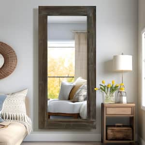31 in. W x 71 in. H Farmhouse Rectangular Solid Wood Framed Full Length Leaning Mirror in Brown