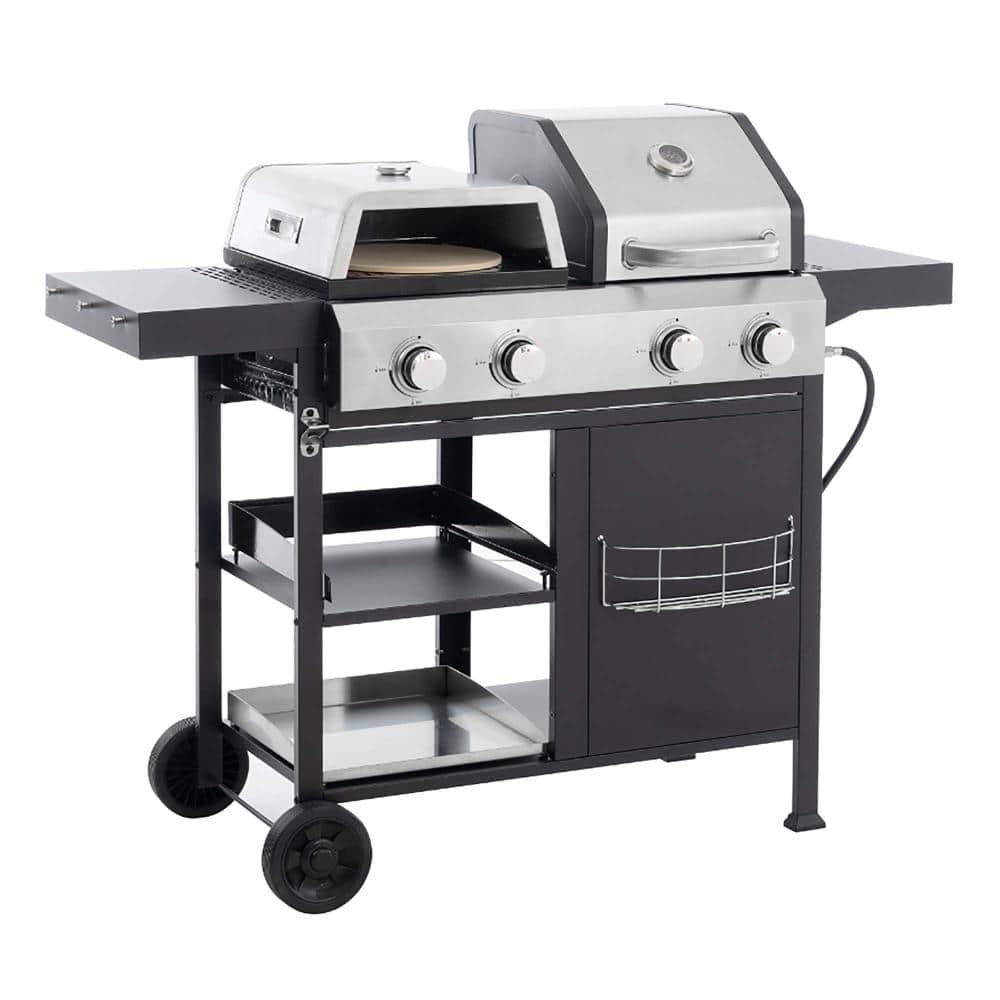 2+2 Multi-Function Propane Gas Grill, Dual-Zone Outdoor BBQ Grill with 4 Burners & Built-in Thermometer price history on PriceWatchPro