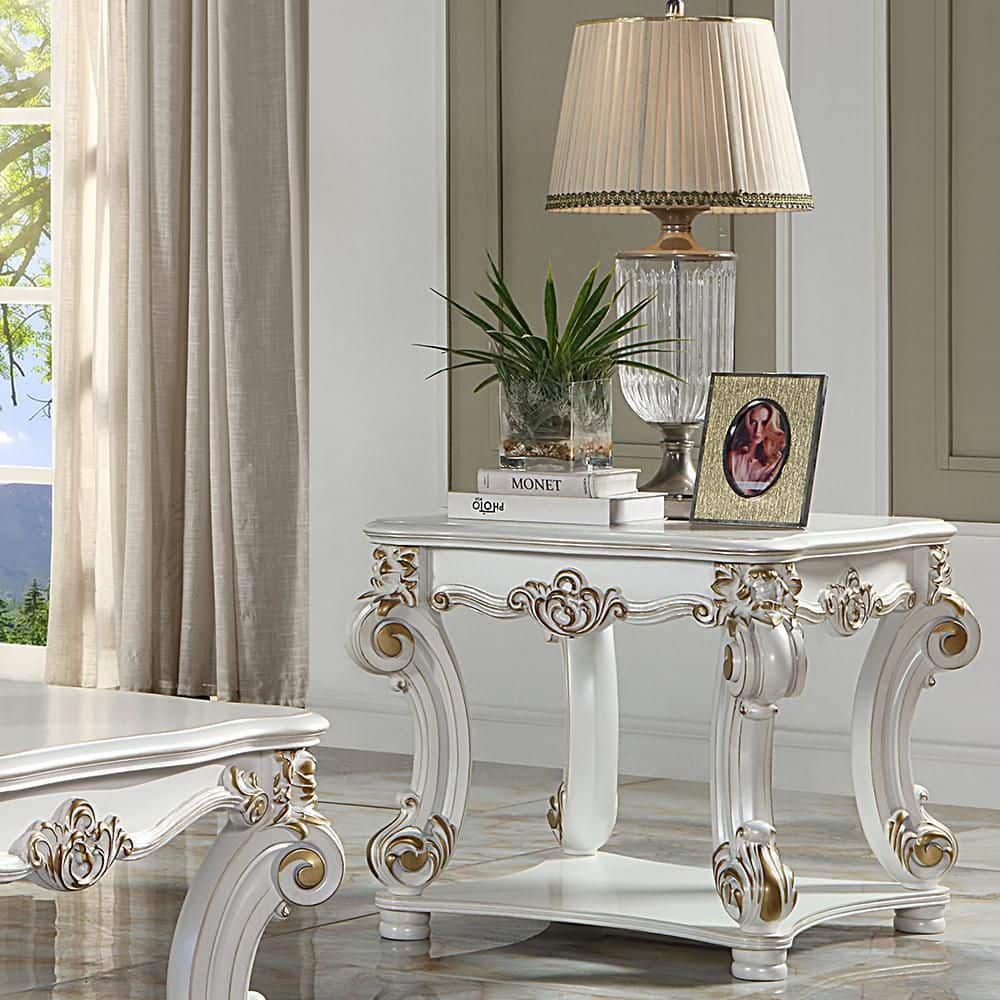 Antique Pearl Square End Table with Scrolled Legs